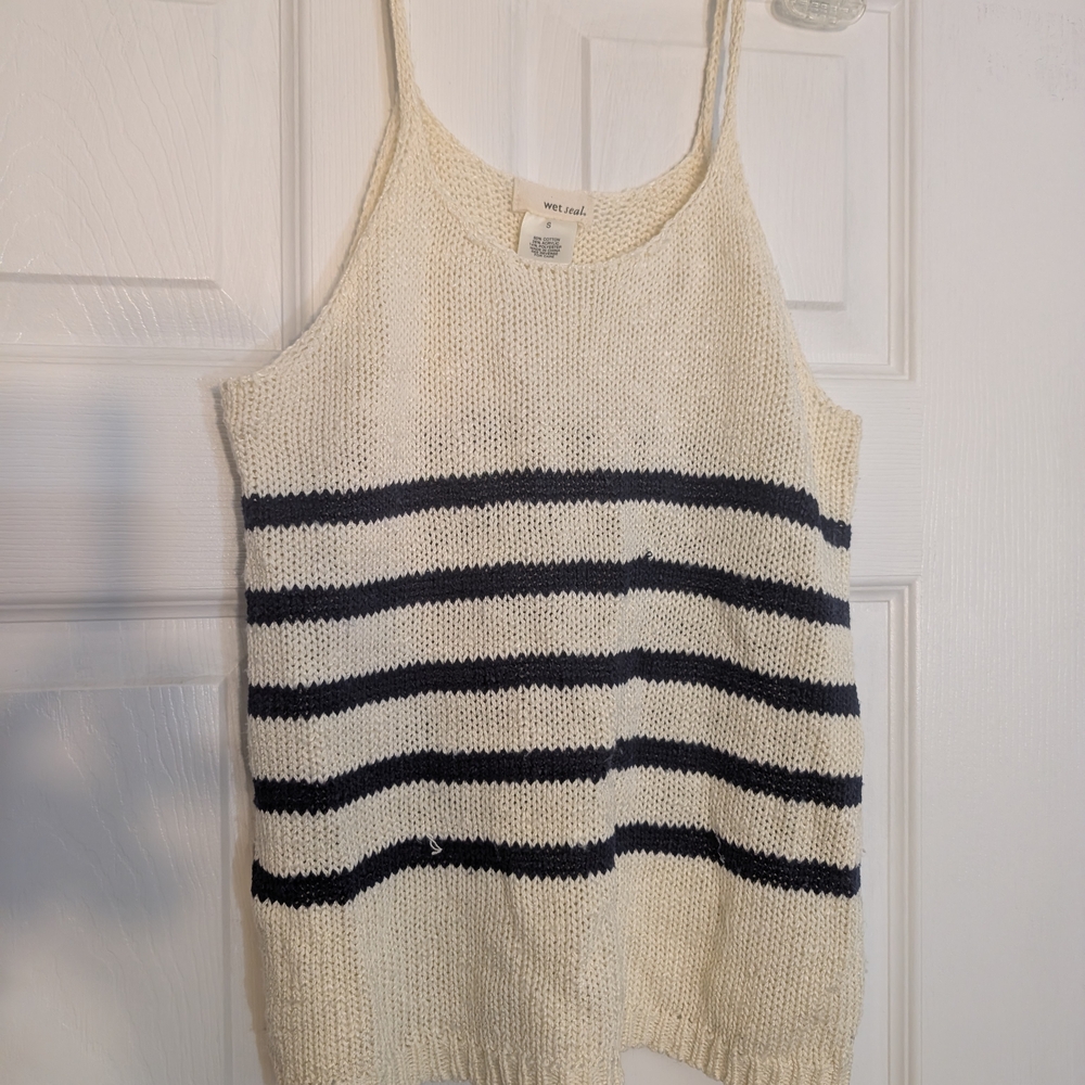 Wet Seal Cream and Black Striped Tank Top